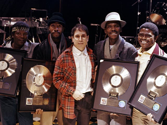 <p>Paul Simon with band and Ladysmith Black Mambazo’s Joseph Shabalala (right) </p>