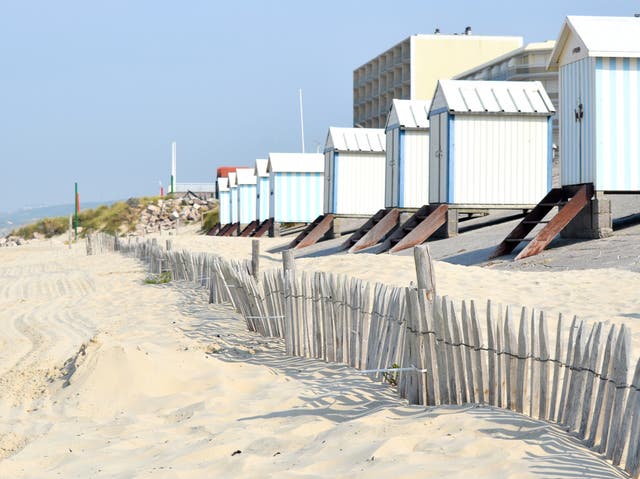 <p>Beach huts on the white sand at Hardelot near Le Touquet  </p>