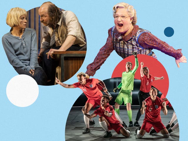 <p>L-R: ‘The Pillowman’, ‘Dear England’ and ‘Mrs Doubtfire'</p>