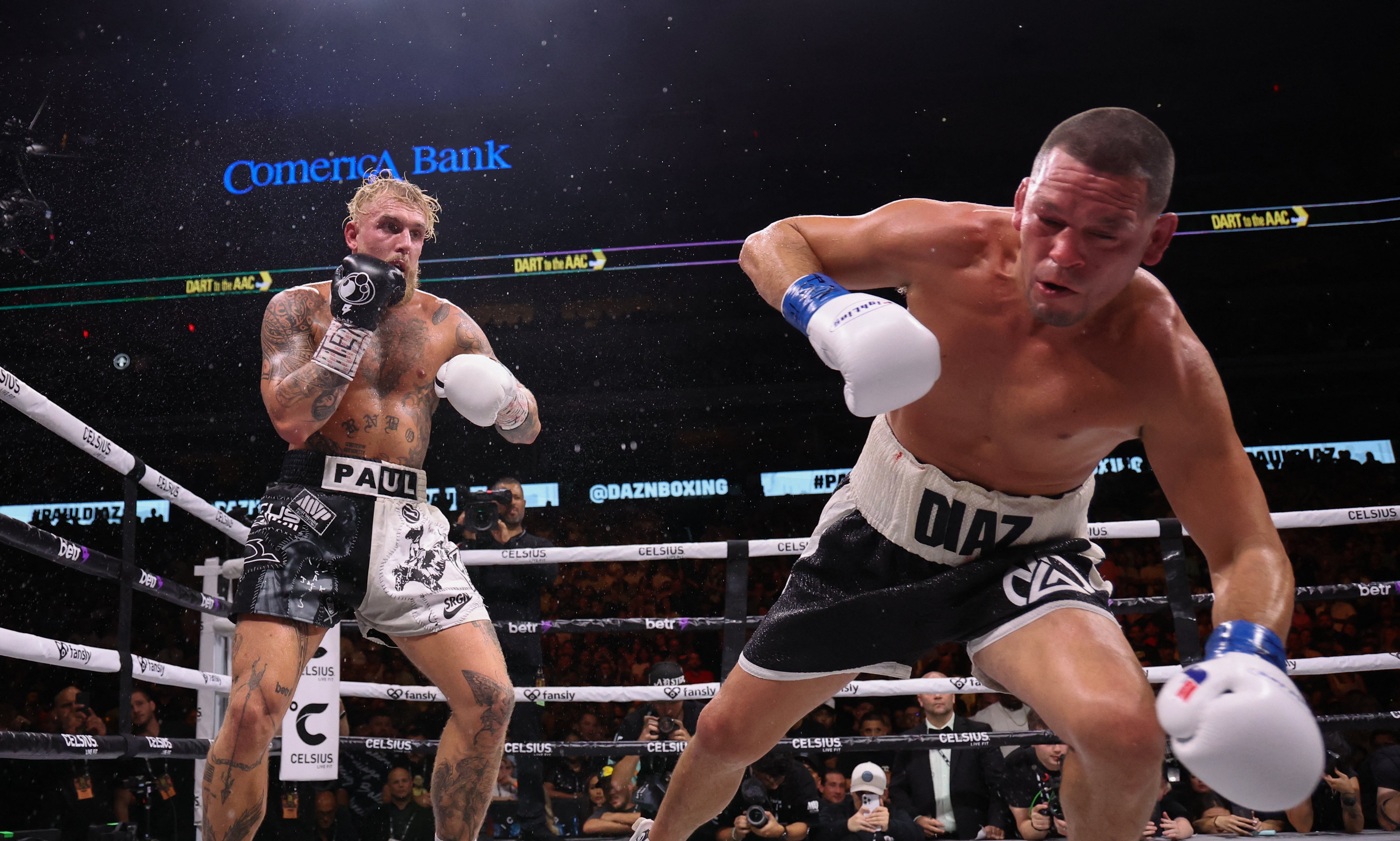 Paul dropping Nate Diaz in their bout in August 2024