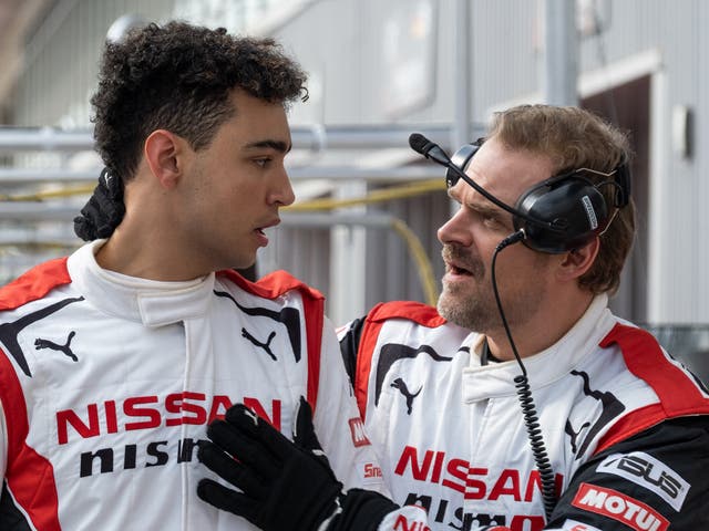 <p>Archie Madekwe and David Harbour in ‘Gran Turismo’ </p>