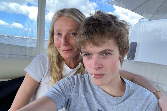 <p>Empty nester Gwyneth Paltrow with her youngest child Moses, now 18, who is leaving home for college </p>