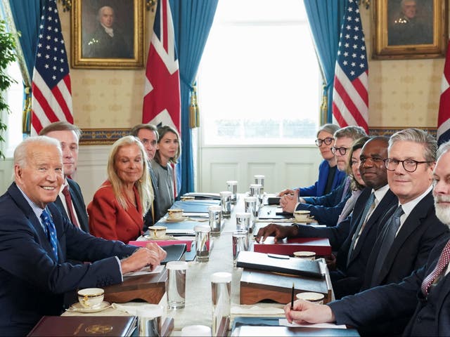 <p>U.S. President Joe Biden meets with Britain's Prime Minister Keir Starmer at the White House in Washington</p>