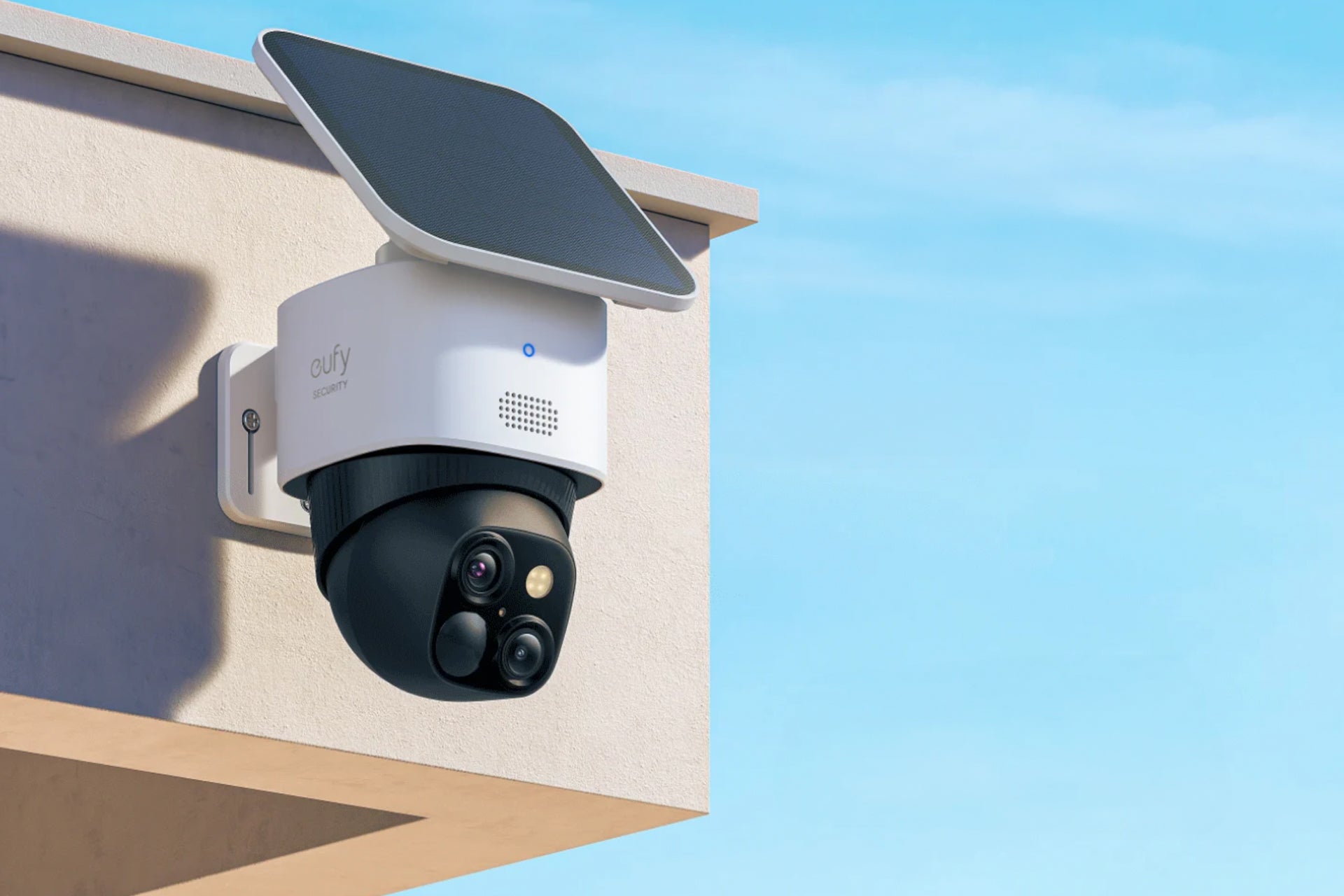 The wireless Eufy SoloCam S340 comes with a solar panel for unlimited power