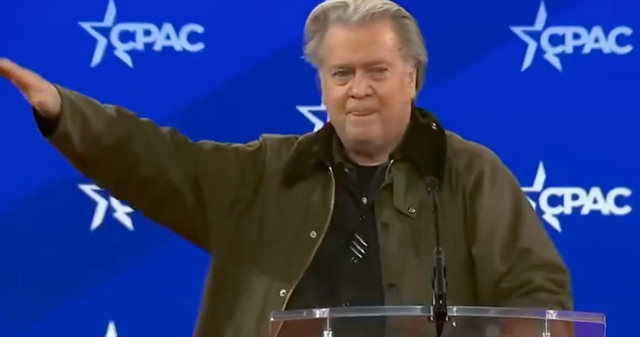 <p>Podcaster and Donald Trump's former White House strategist appears to flash a NAZI salute during his speech earlier this year at the Conservative Political Action Conference in National Harbor, Maryland</p>