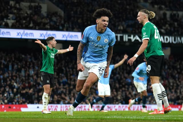 <p>Nico O’Reilly bagged a brace at the Etihad Stadium</p>