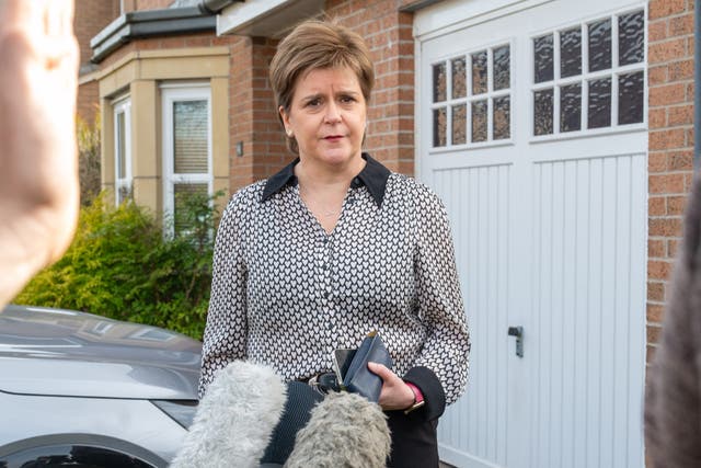Nicola Sturgeon spoke to the media outside her home near Glasgow after the police investigation was dropped (Steve Welsh/PA)