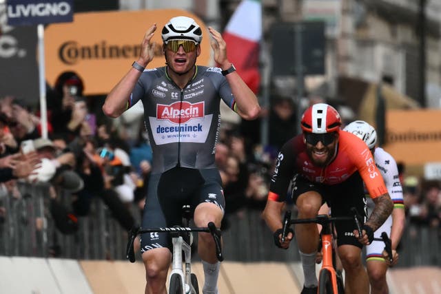 <p>Mathieu van der Poel sprinted to victory at the first monument of the year</p>