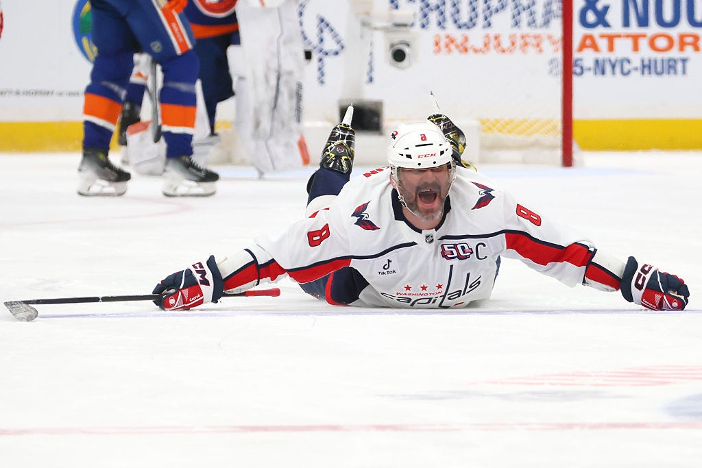 Ovechkin celebrates his record-breaking NHL goal