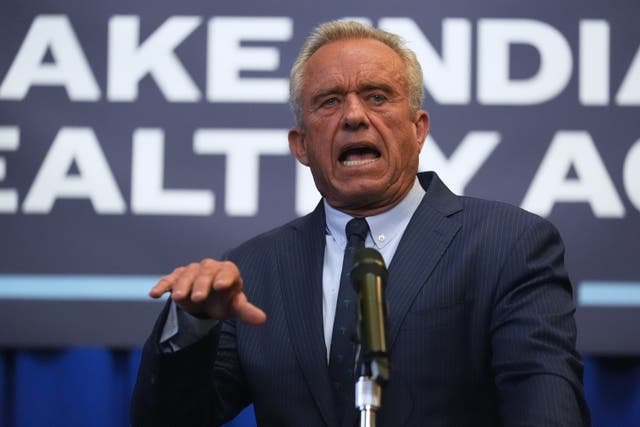 <p>U.S. Health and Human Services Secretary Robert F Kennedy Jr speaks during a 'Make Indiana Healthy Again' event in Indianapolis on Tuesday April 15 2025</p>
