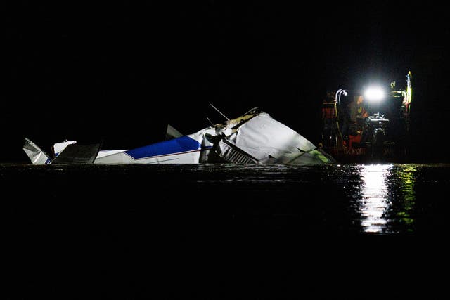 <p>Emergency crews respond after a plane crashed into the Platte River killing several people Friday, April 18, 2025, in Fremont, Nebraska</p>