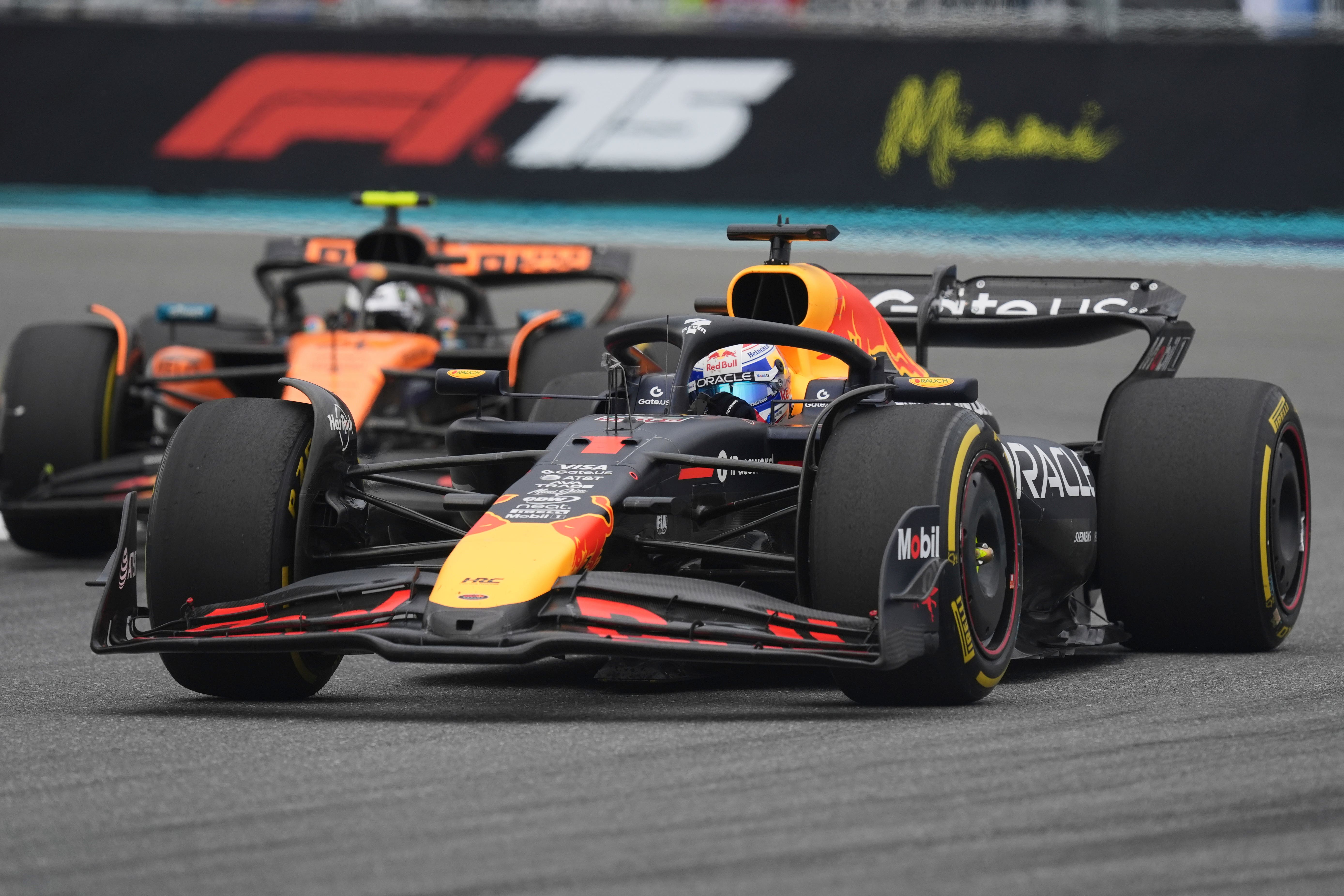 Lando Norris was sent off the track after an early bump with Max Verstappen