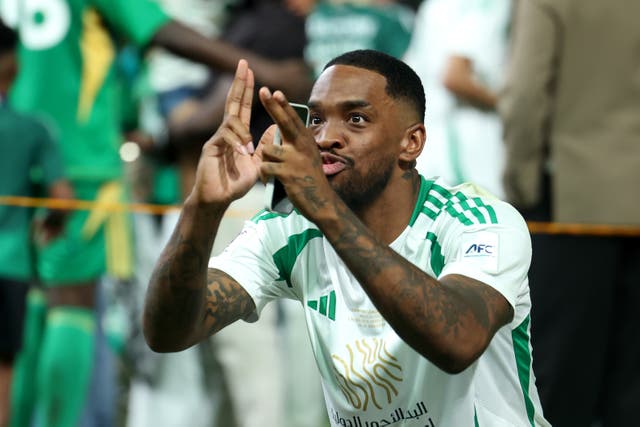 <p>Ivan Toney of Al-Ahli Saudi celebrates victory in the AFC Champions League Elite Final</p>