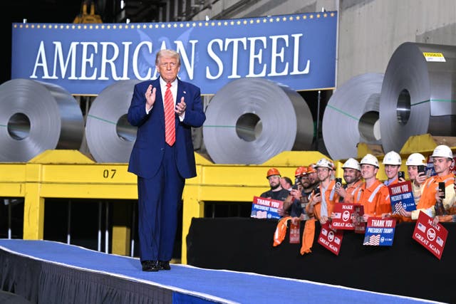 <p>US President Donald Trump arrives to speak during a rally at US Steel - Irvin Works in West Mifflin, Pennsylvania</p>