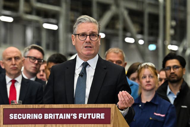 <p>Prime Minister Sir Keir Starmer speaks during a visit to BAE Systems in Govan, Glasgow, to launch the strategic defence review (Andy Buchanan/PA)</p>