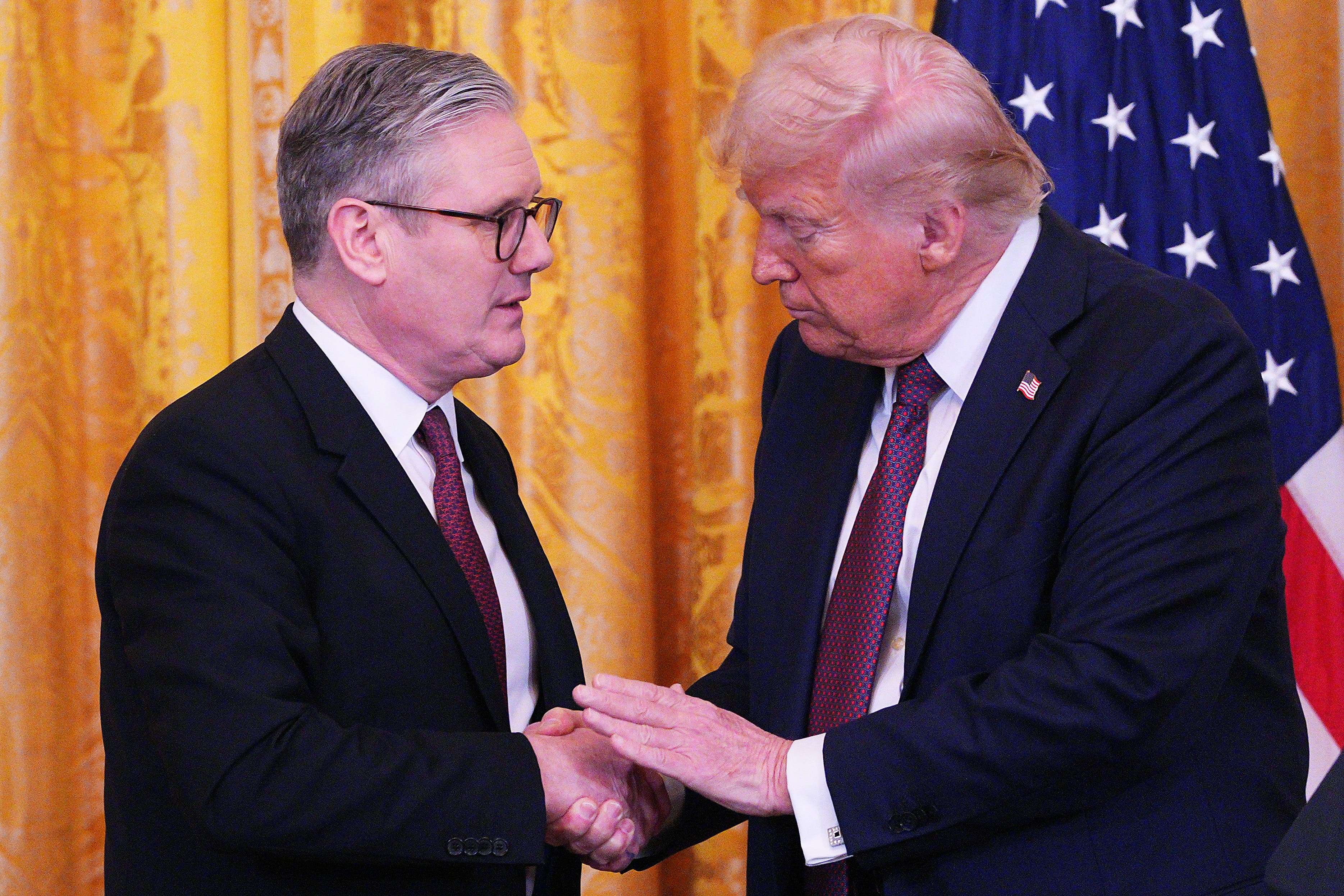 US president Donald Trump and prime minister Sir Keir Starmer hold a joint press conference at the White House after their meeting in the Oval Office. Picture date: Thursday February 27, 2025