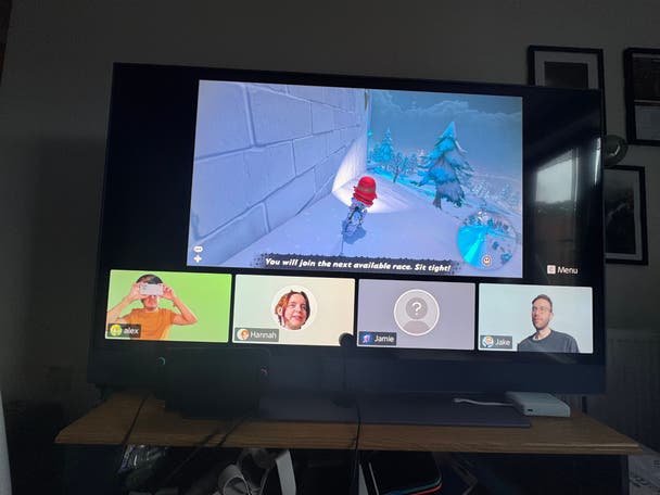 Four reporters use Game Chat on the Nintendo Switch 2 while playing Mario Kart World