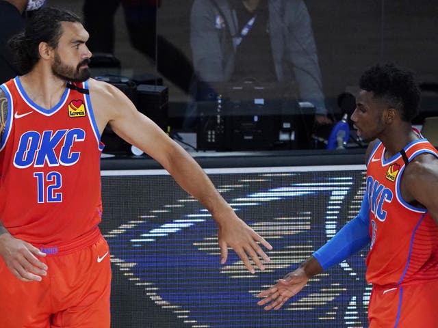 Oklahoma City team-mates Steven Adams (left) and Hamidou Diallo